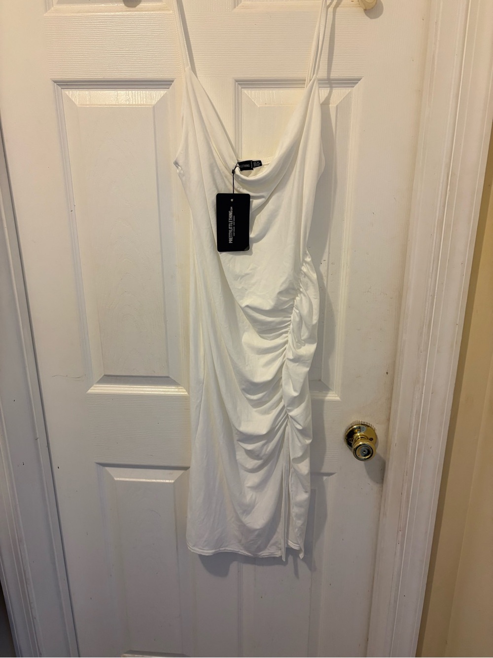 PrettyLittleThing White Cowl Midi Dress with Side Ruche